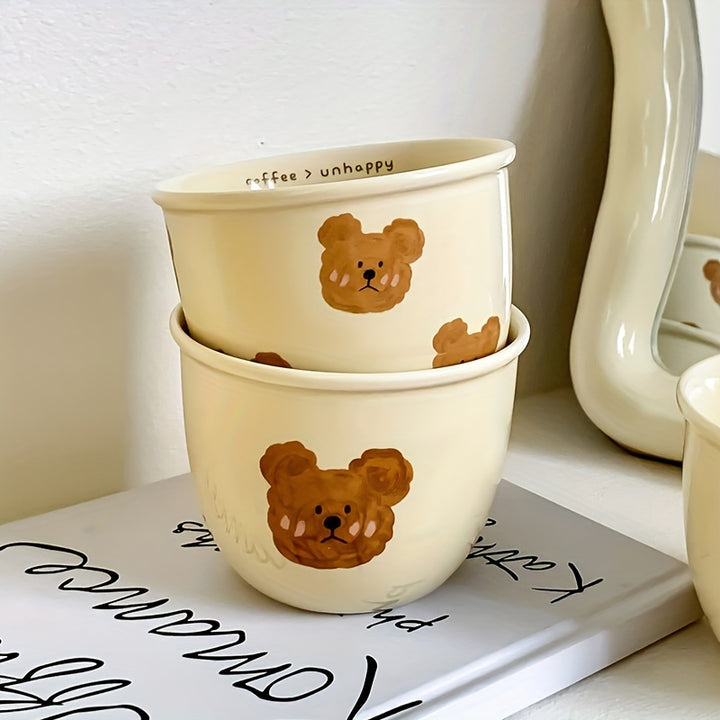 One, small capacity of 8.28oz coffee cup, suitable for drinking exquisite mini coffee in one sip, cute bear-shaped tea cup with lid, suitable for home use and office use, suitable as a gift for couples, graduation season gifts, bestie gift, colleague gift
