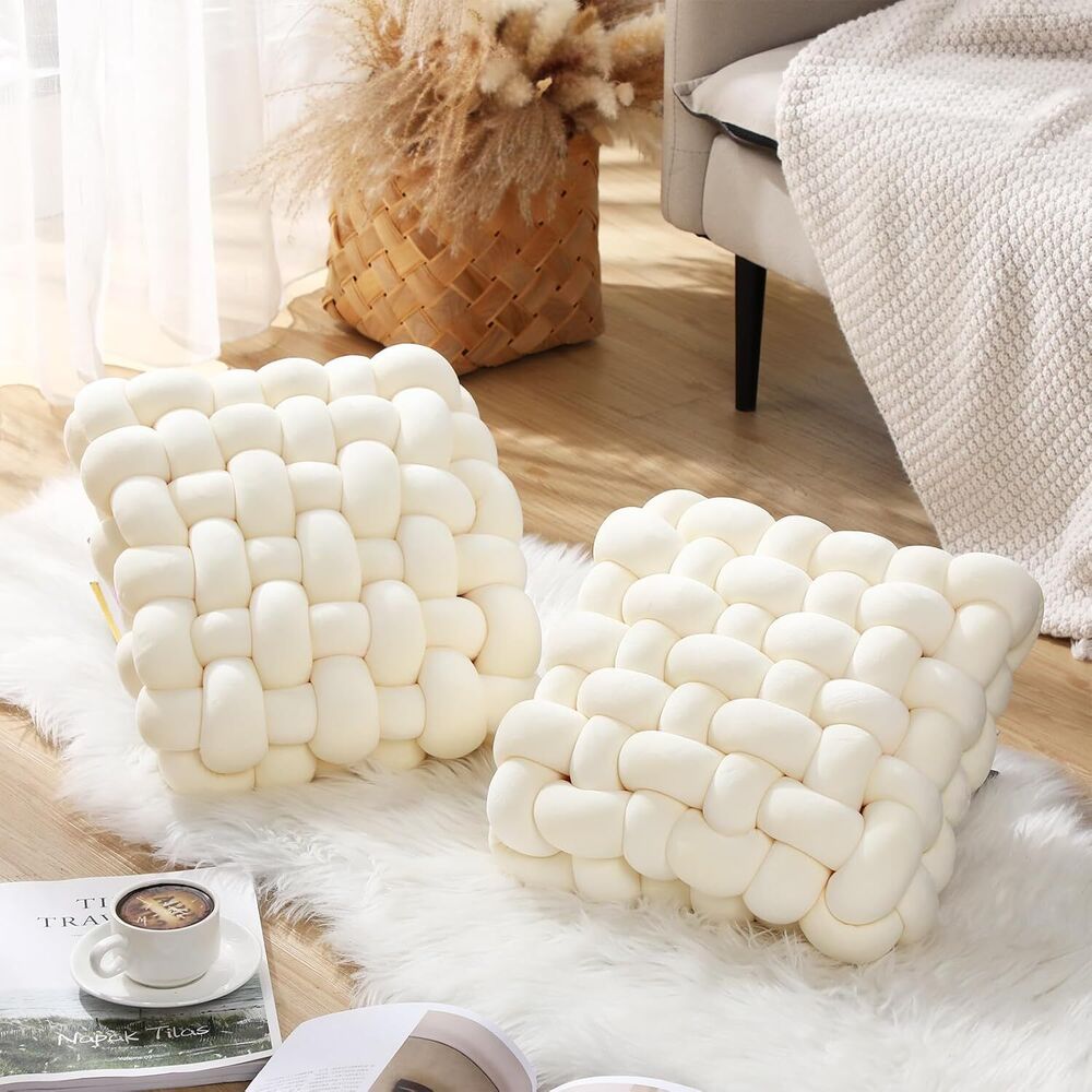 Shademart 2 Pcs 12'' X 12'' Knot Pillow Soft Throw Pillow Home Decoration Cushion Square Office Knotted Plush Throw Cushion for Living Room Bedroom Sofa Couch Living Room Decor