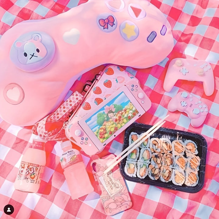 [59cm Hand Wash Anime Pillow] Soft Pink Plush Gaming Pillow - Hand Wash Only, Anime Theme, 59cm/23.23in x 21cm/8.27in x 11cm/4.33in