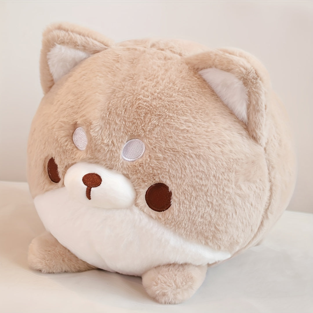 A Soft And Adorable Round Plush Toy Featuring a Teddy Dog, Shiba Inu, Beagle, And Bulldog, Perfect As a Decorative Pillow for Home Or As a Birthday Party Gift.