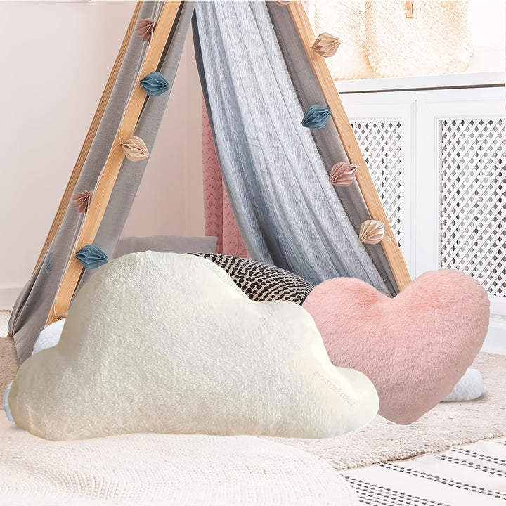 Soft Plush White Cloud-Shaped Throw Pillow - Cozy Geometric Design Seat Cushion for Bedroom, Office, or Car - Machine Washable Polyester Blend - Perfect Gift Idea for Home Decor, Decorative Pillows