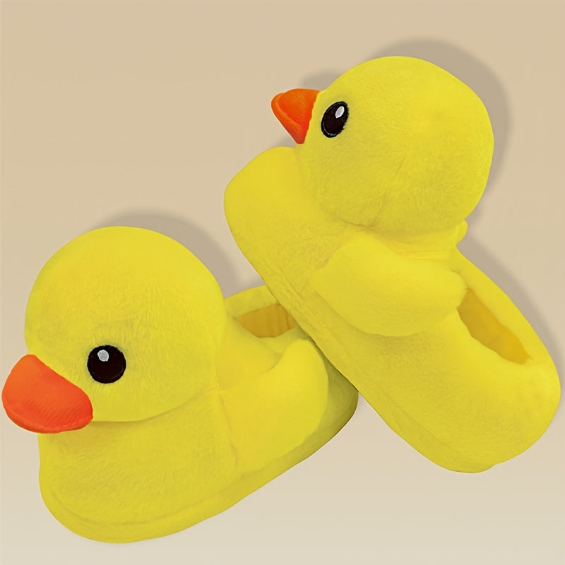Cute Yellow Duck Plush Indoor Slippers for Women - Soft & Cozy Cartoon Design, Warm Winter Home Shoes with Fabric Upper and Sole, Easy Slip-On Style, House Slippers
