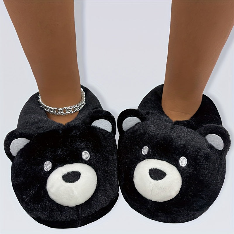 Funny Cartoon Fuzzy Novelty Slippers, Slip On Soft Sole Flat Non-slip Comfy Shoes, Winter Plush Home Warm Shoes