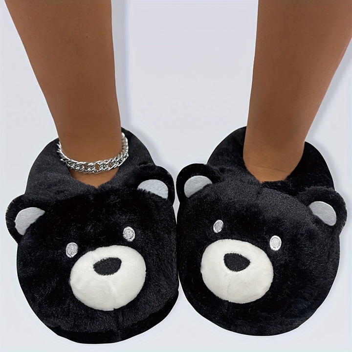 Funny Cartoon Fuzzy Novelty Slippers, Slip On Soft Sole Flat Non-slip Comfy Shoes, Winter Plush Home Warm Shoes