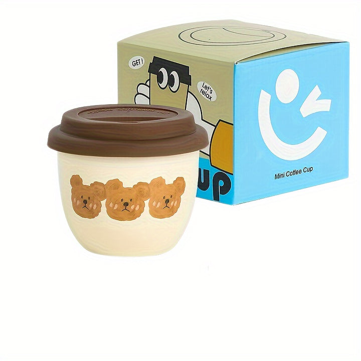 One, small capacity of 8.28oz coffee cup, suitable for drinking exquisite mini coffee in one sip, cute bear-shaped tea cup with lid, suitable for home use and office use, suitable as a gift for couples, graduation season gifts, bestie gift, colleague gift