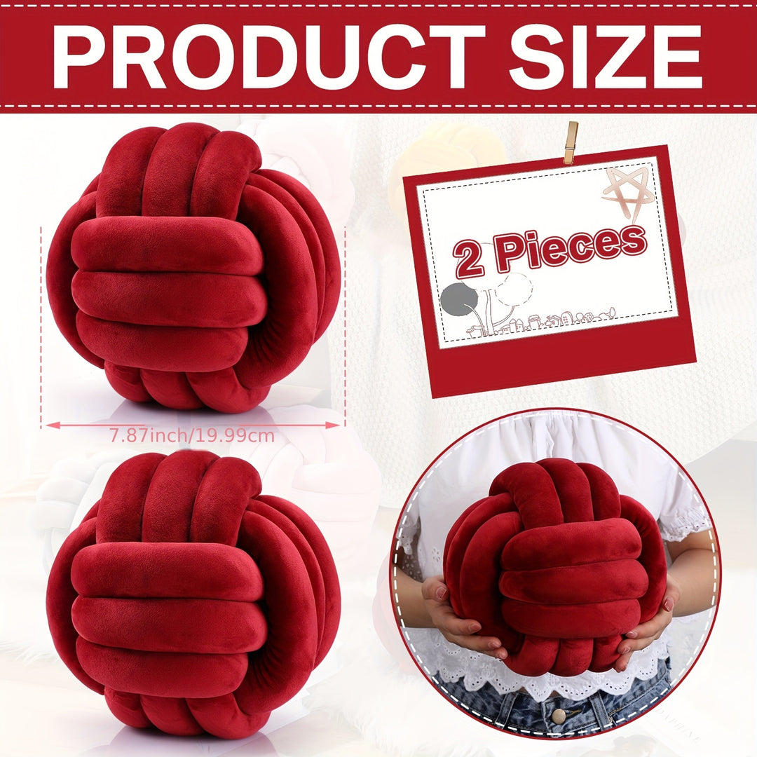 2pcs Plush Knot Ball Pillows Decorative Round Throw Knotted Pillows Aesthetic Stuffed Pillows For Stress Relieving Bed Sofa Bedroom Decoration