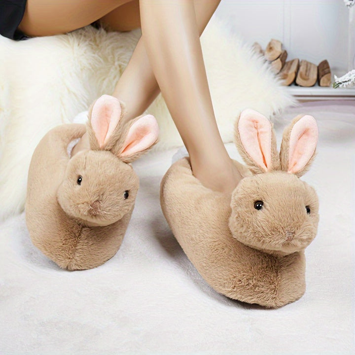 Velvet Rabbit Plush Shoes Women's Slippers Winter Home Shoes Halloween Cartoon Funny Novelty Warm Comfortable Autumn and Winter Indoor Slippers Non-Slip Fabric Sole Household Slides