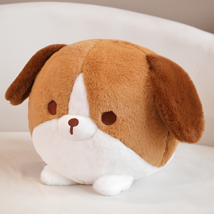 A Soft And Adorable Round Plush Toy Featuring a Teddy Dog, Shiba Inu, Beagle, And Bulldog, Perfect As a Decorative Pillow for Home Or As a Birthday Party Gift.