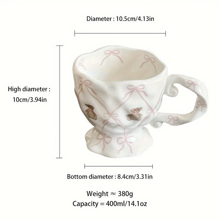 [1pc Hand-Painted Cute Bear Ceramic Mug] 1pc Hand-Painted Cute Bear Ceramic Mug, Princess Theme Animal Print, Round Insulated Coffee Cup for Hot and Cold Beverages, Reusable, Ideal for Christmas, Halloween, Thanksgiving, Ramadan, Graduation Gifts