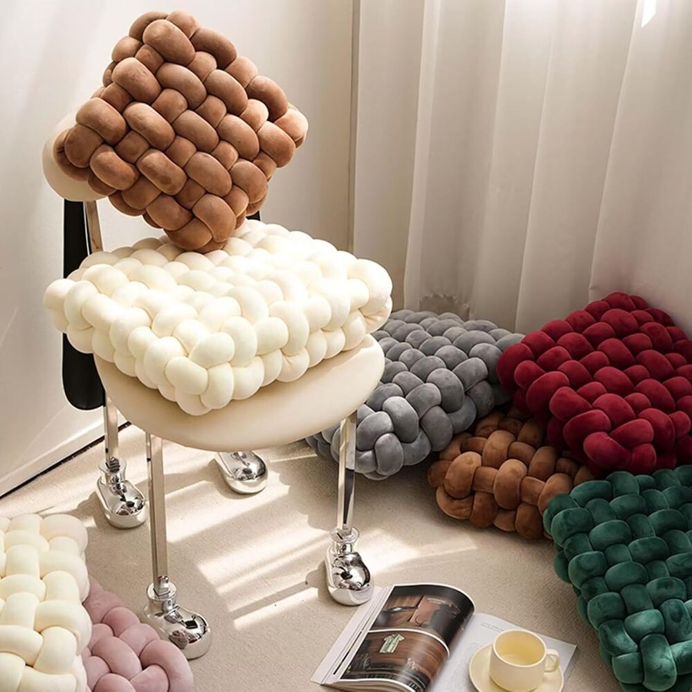 Shademart 2 Pcs 12'' X 12'' Knot Pillow Soft Throw Pillow Home Decoration Cushion Square Office Knotted Plush Throw Cushion for Living Room Bedroom Sofa Couch Living Room Decor