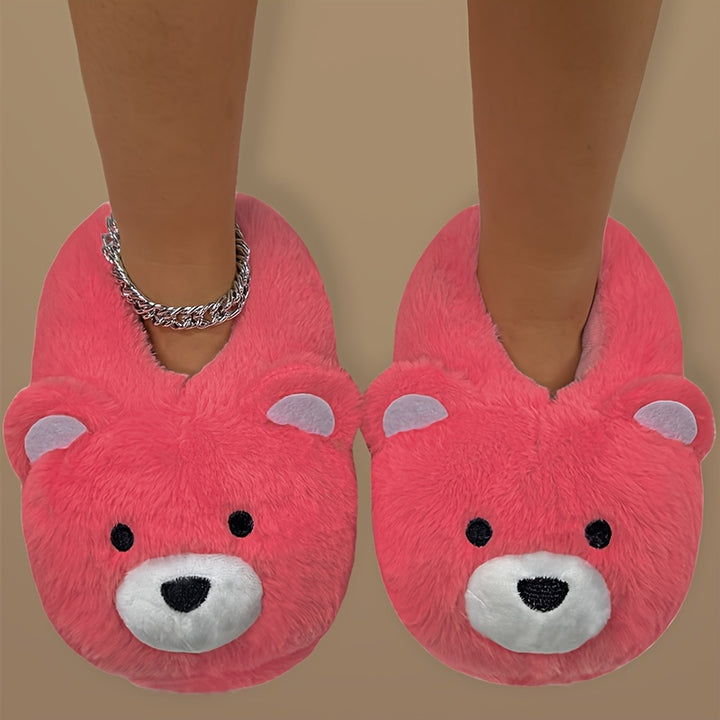 Funny Cartoon Fuzzy Novelty Slippers, Slip On Soft Sole Flat Non-slip Comfy Shoes, Winter Plush Home Warm Shoes