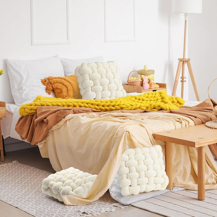 Shademart 2 Pcs 12'' X 12'' Knot Pillow Soft Throw Pillow Home Decoration Cushion Square Office Knotted Plush Throw Cushion for Living Room Bedroom Sofa Couch Living Room Decor