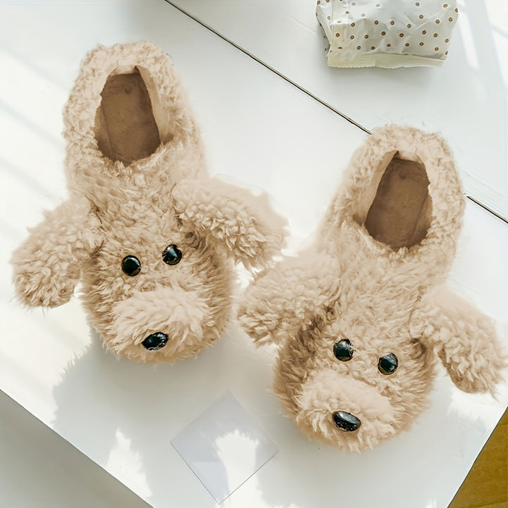 Cozy & Warm Soft Sole Cartoon Puppy Plush Slippers - Unisex Plus Size Fuzzy Shoes for Men & Women - Winter Novelty Slip On