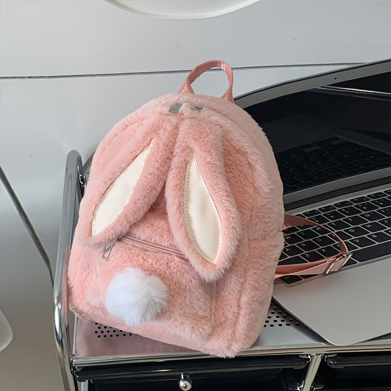 Cute Plush Rabbit Backpack with Adjustable Straps - Soft, Skin-Friendly Polyester, Large Capacity for Women & Teen Girls - Perfect for Daily Commute