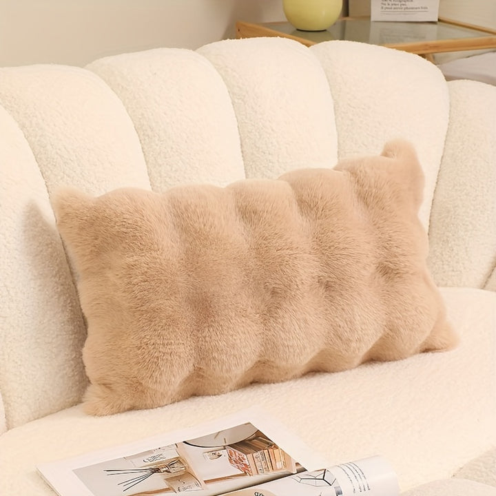 Chic Creamy Rabbit Plush Throw Pillow with Bubble Design - Soft, Washable Decorative Cushion for Living Room Sofa, for Winter