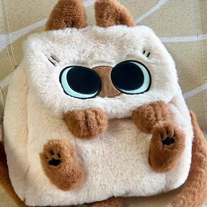 Cute Cartoon Siamese Cat Plush Bag Versatile Portable Messenger Bag Japanese Ins Style Anime Doll Backpack Backpack