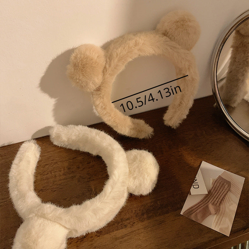 2pcs Bear Ears Plush Headband Wahs Face Spa Make Up Headband Hair Band Skincare Headband Hair Accessories For Female Women