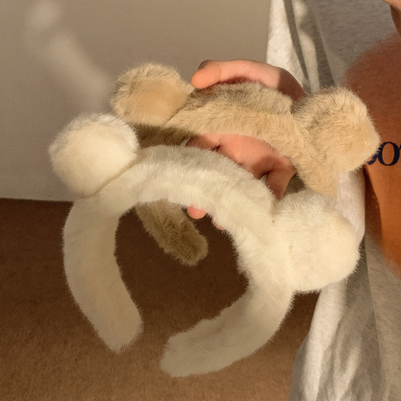 2pcs Bear Ears Plush Headband Wahs Face Spa Make Up Headband Hair Band Skincare Headband Hair Accessories For Female Women