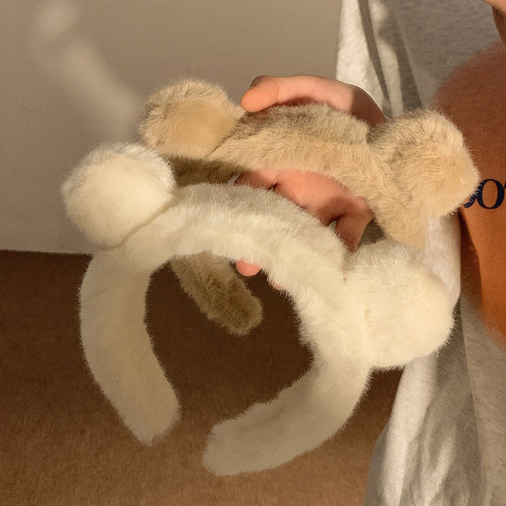 2pcs Bear Ears Plush Headband Wahs Face Spa Make Up Headband Hair Band Skincare Headband Hair Accessories For Female Women