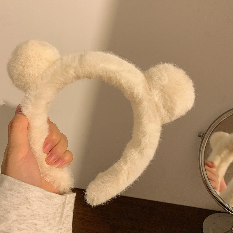2pcs Bear Ears Plush Headband Wahs Face Spa Make Up Headband Hair Band Skincare Headband Hair Accessories For Female Women