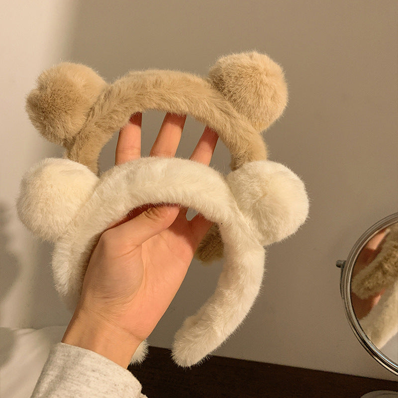 2pcs Bear Ears Plush Headband Wahs Face Spa Make Up Headband Hair Band Skincare Headband Hair Accessories For Female Women