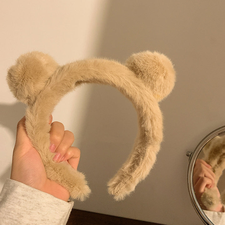 2pcs Bear Ears Plush Headband Wahs Face Spa Make Up Headband Hair Band Skincare Headband Hair Accessories For Female Women