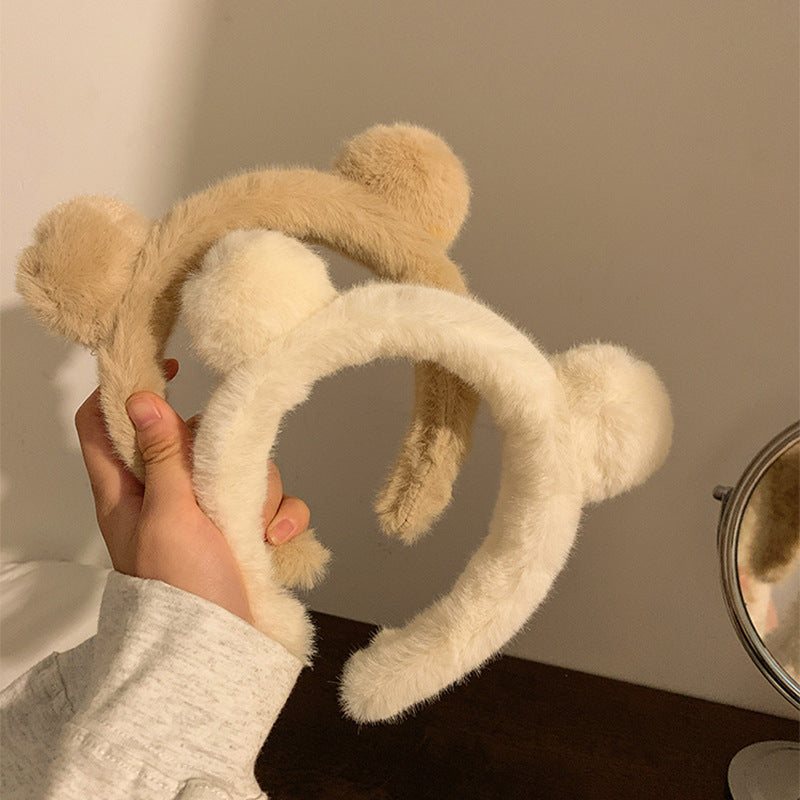 2pcs Bear Ears Plush Headband Wahs Face Spa Make Up Headband Hair Band Skincare Headband Hair Accessories For Female Women