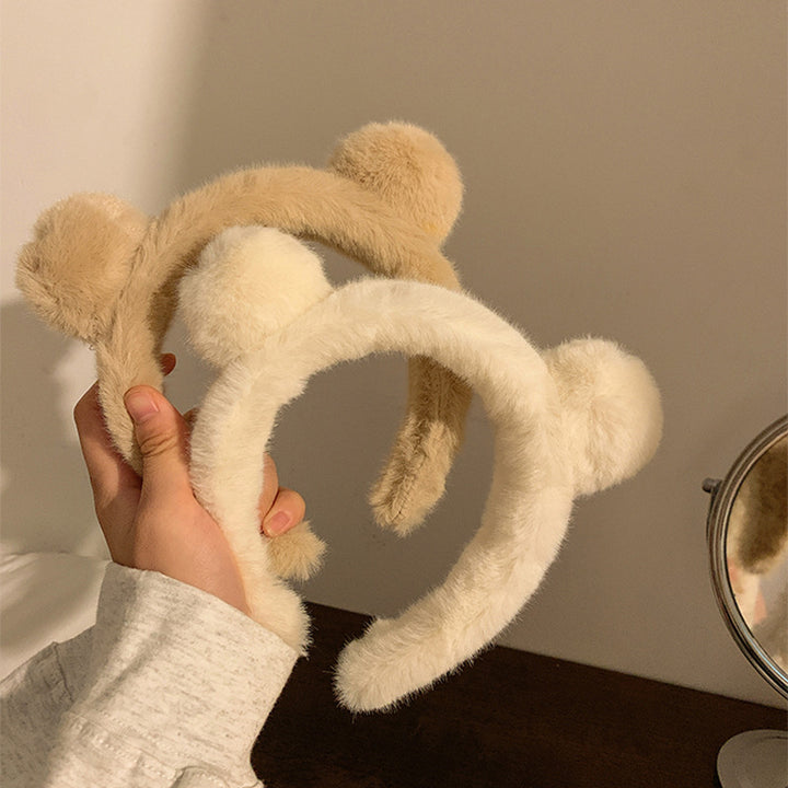 2pcs Bear Ears Plush Headband Wahs Face Spa Make Up Headband Hair Band Skincare Headband Hair Accessories For Female Women