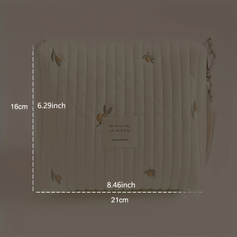 Portable Quilted Polyester Diaper Bag - Adorable Bunny & Floral Embroidery, Reusable Nappy Caddy Organizer with Zipper for Wet/Dry Use, Ideal for Strollers, Small