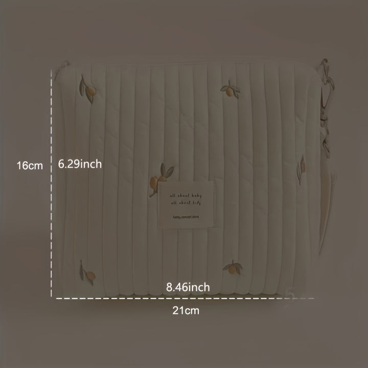 Portable Quilted Polyester Diaper Bag - Adorable Bunny & Floral Embroidery, Reusable Nappy Caddy Organizer with Zipper for Wet/Dry Use, Ideal for Strollers, Small
