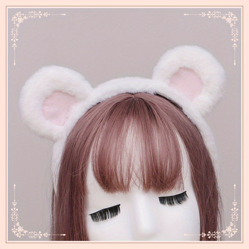Cute Plush Bear Ear Headband - Soft Synthetic Fabric, Animal-Themed Hair Accessory for Women & Girls, Perfect Birthday Gift