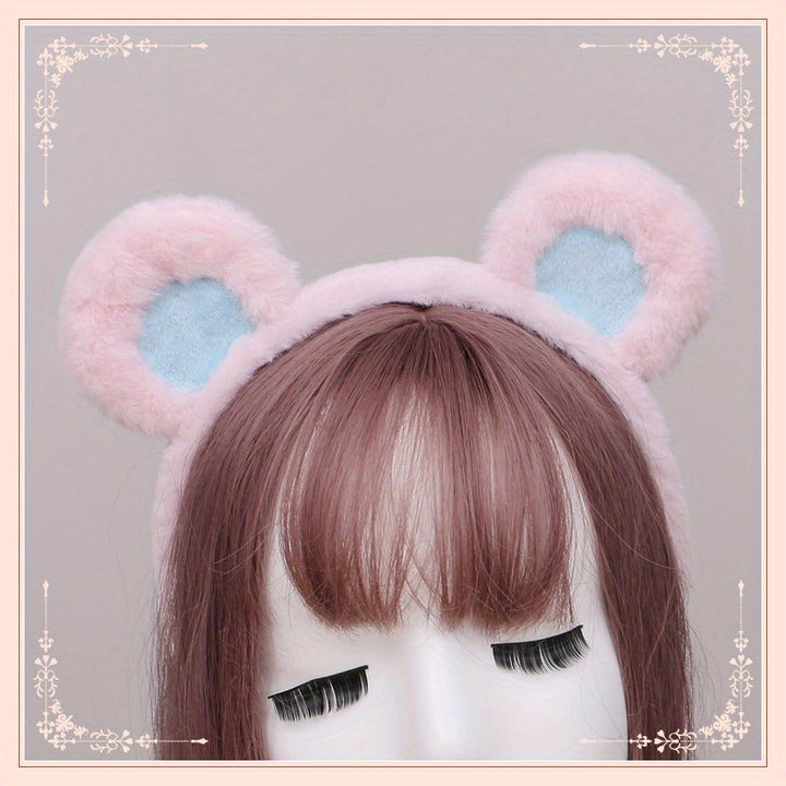 Cute Plush Bear Ear Headband - Soft Synthetic Fabric, Animal-Themed Hair Accessory for Women & Girls, Perfect Birthday Gift