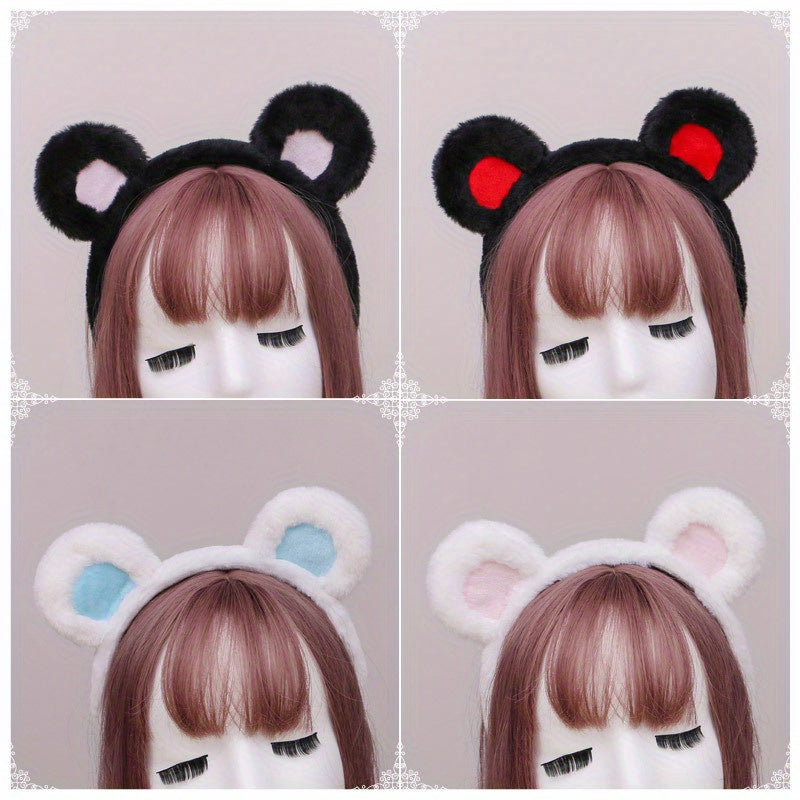 Cute Plush Bear Ear Headband - Soft Synthetic Fabric, Animal-Themed Hair Accessory for Women & Girls, Perfect Birthday Gift