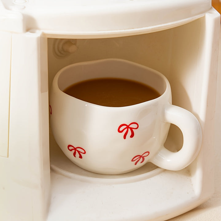 YumiPLUS 9oz Ceramic Bowknot Coffee Cup - Cute Japanese-Inspired Design, Perfect for Milk, Coffee & Tea - Reusable, Insulated, Dishwasher Safe - Ideal Gift