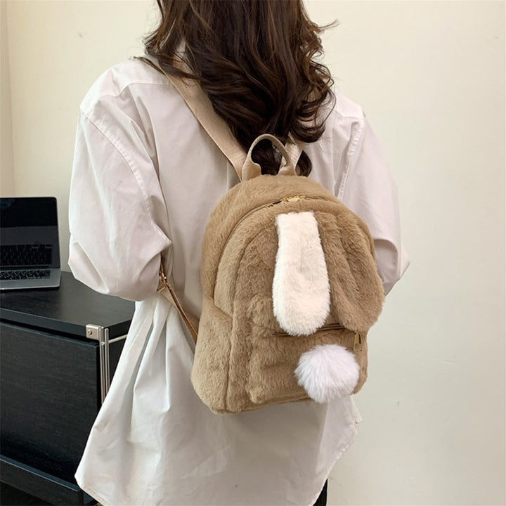 Chic Plush Bunny Backpack for Women - Soft Faux Fur Daypack with Adjustable Straps, Lightweight, Zip Closure in Pink, Beige, or Brown - Cute & Cozy College Style Bookbag, Mini Backpack