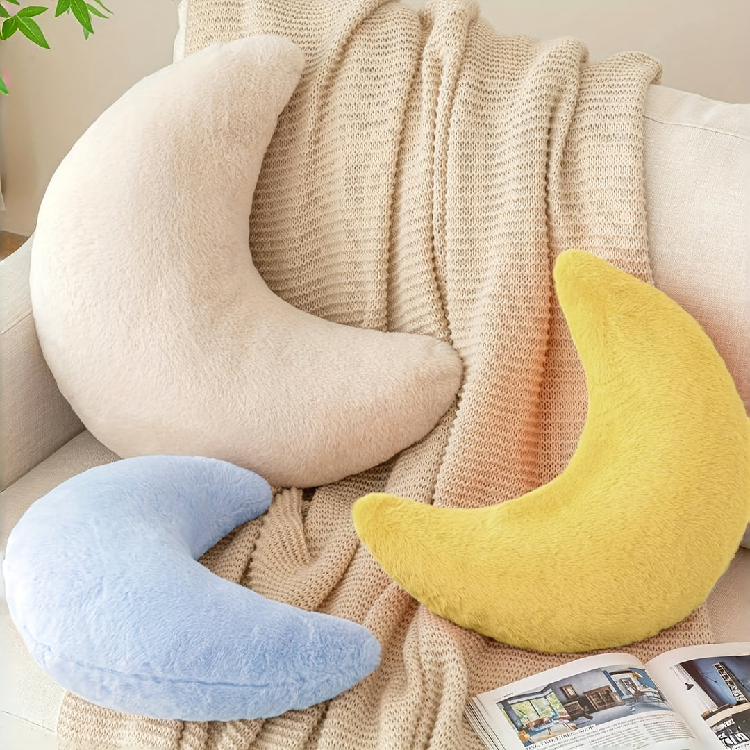 Soft Faux Rabbit Moon Pillow - Plush, Washable Polyester Decorative Throw with Cartoon Design, Ideal for Camping, Picnics & Home Decor, Camping Pillow | Playful Design | Polyester Fiber