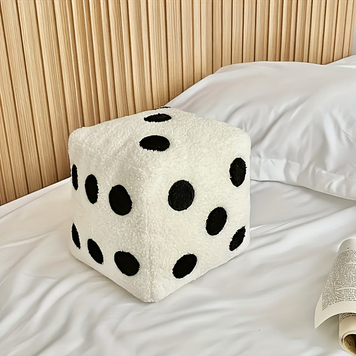 1pc Unique Dice-Shaped Plush Pillow - Soft & Cozy Decorative Cushion with Polka Dot Design, Black & White Retro Style, Zipper Closure, Hand Washable, Perfect for Sofa or Bedroom Decor, Playful Home Accent | Whimsical Decor | Long Hair Fabric, Decorative P