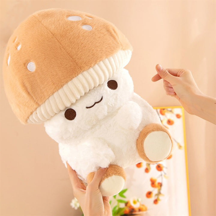 Adorable Plush Mushroom Toy - Soft Stuffed Doll with Expressive Eyes & Ribbed Hat, Beige & White Design for Home or Office Decor, Perfect Youngsters' Birthday Gift, Stuffed Animal