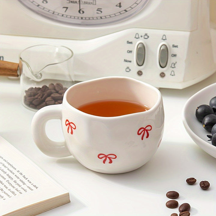 YumiPLUS 9oz Ceramic Bowknot Coffee Cup - Cute Japanese-Inspired Design, Perfect for Milk, Coffee & Tea - Reusable, Insulated, Dishwasher Safe - Ideal Gift