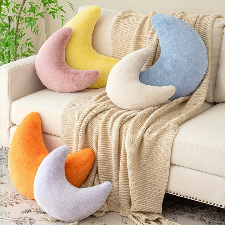 Soft Faux Rabbit Moon Pillow - Plush, Washable Polyester Decorative Throw with Cartoon Design, Ideal for Camping, Picnics & Home Decor, Camping Pillow | Playful Design | Polyester Fiber