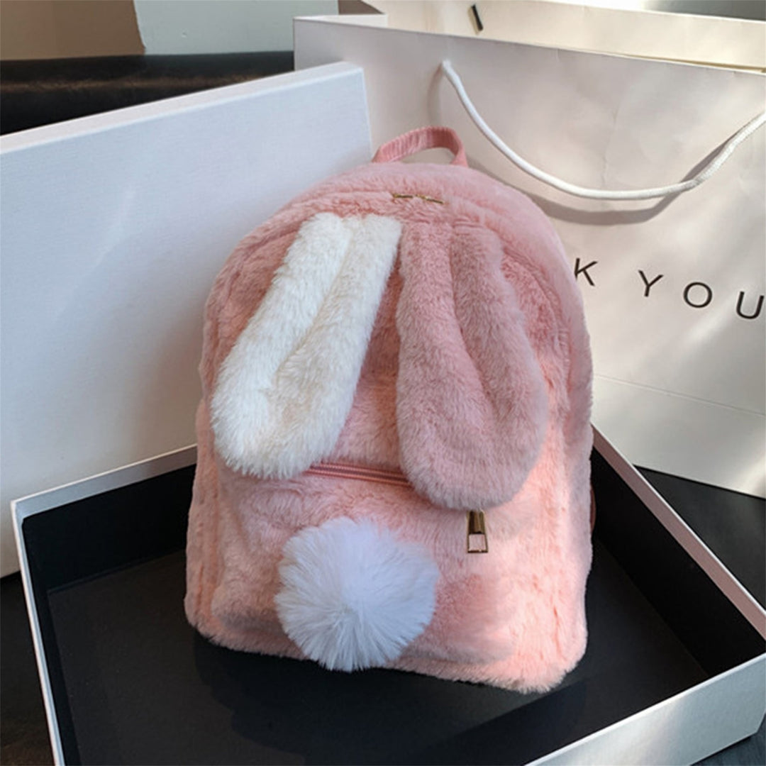 Chic Plush Bunny Backpack for Women - Soft Faux Fur Daypack with Adjustable Straps, Lightweight, Zip Closure in Pink, Beige, or Brown - Cute & Cozy College Style Bookbag, Mini Backpack