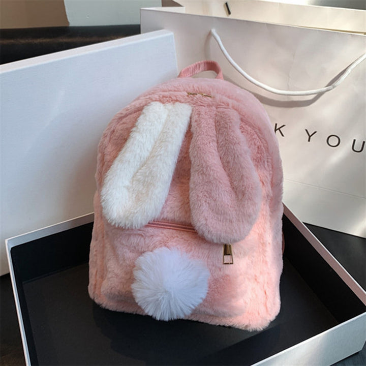 Chic Plush Bunny Backpack for Women - Soft Faux Fur Daypack with Adjustable Straps, Lightweight, Zip Closure in Pink, Beige, or Brown - Cute & Cozy College Style Bookbag, Mini Backpack