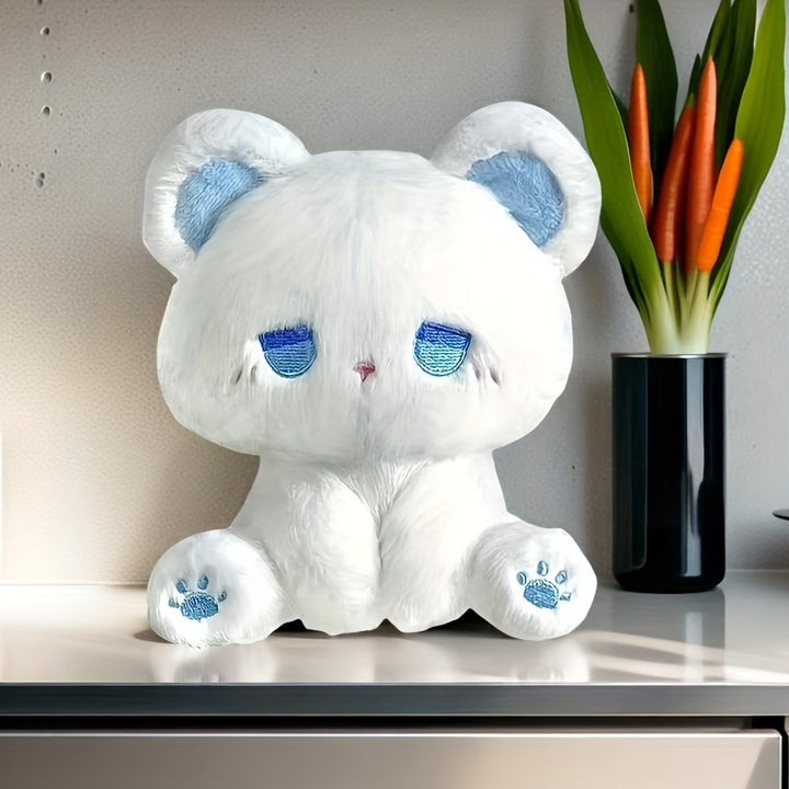 Cute Soft Plush Doll Bear Decorations - Black Green Eyes Kitten, Blue & Pink Bear, Rabbit with Blue Eyes | Grey/White/Pink/Black | Fluffy Fabric Home Decor for Living Room, Bedroom, Birthday & Christmas Party, Bedroom Decoration | Plush with Ears | Cuddly