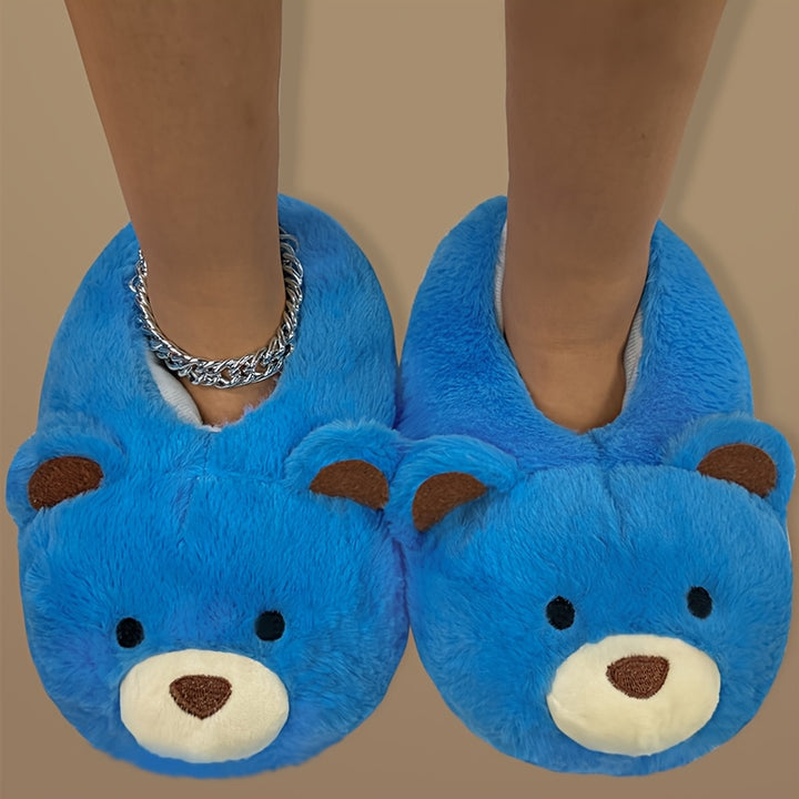 Funny Cartoon Fuzzy Novelty Slippers, Slip On Soft Sole Flat Non-slip Comfy Shoes, Winter Plush Home Warm Shoes