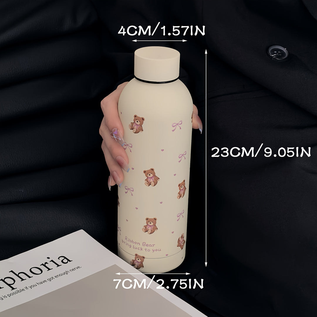 [Reusable Stainless Steel Coffee Mug] 1pc Ribbon Bear Series Stainless Steel Insulated Tumbler, 17oz/500ml, Double-Wall Vacuum Bottle for Hot & Cold Drinks, Travel & Gym Cup, Coffee Mug, Car Cup, All-Season Beverage Container, Reusable, Hand Wash Only