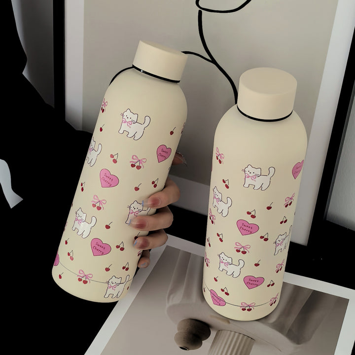 1pc Whisker Wonders Double-Wall Stainless Steel Insulated Water Bottle, 500ml/17oz, Hand Wash Only, Reusable, Multipurpose for Travel, Gym, Outdoor Sports, Coffee Cup, Flat Bottom, Car Mug, Ideal for Back to School & Birthday Gifts, Bowknot, Vacuum Bottle
