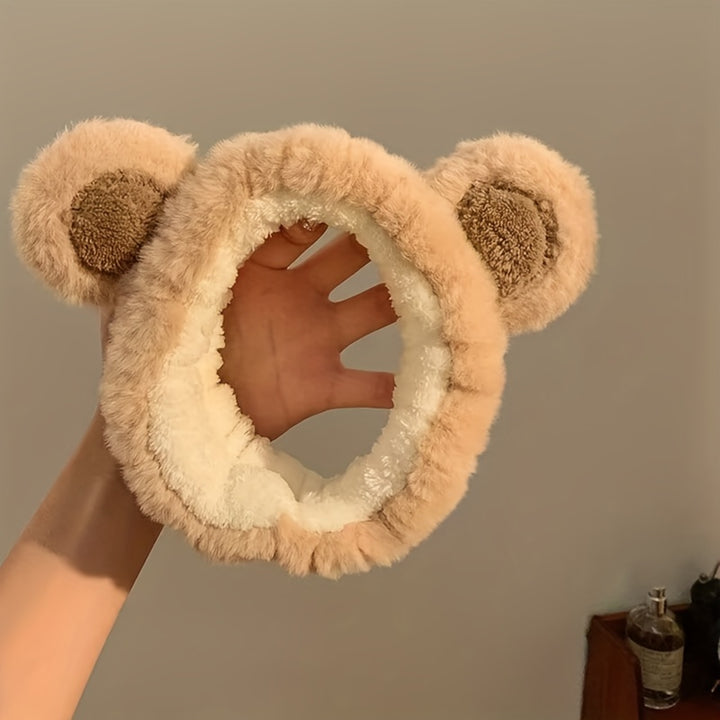 1pc Cute Bear Plush Face Washing Hairband, Cartoon Headband for Girls