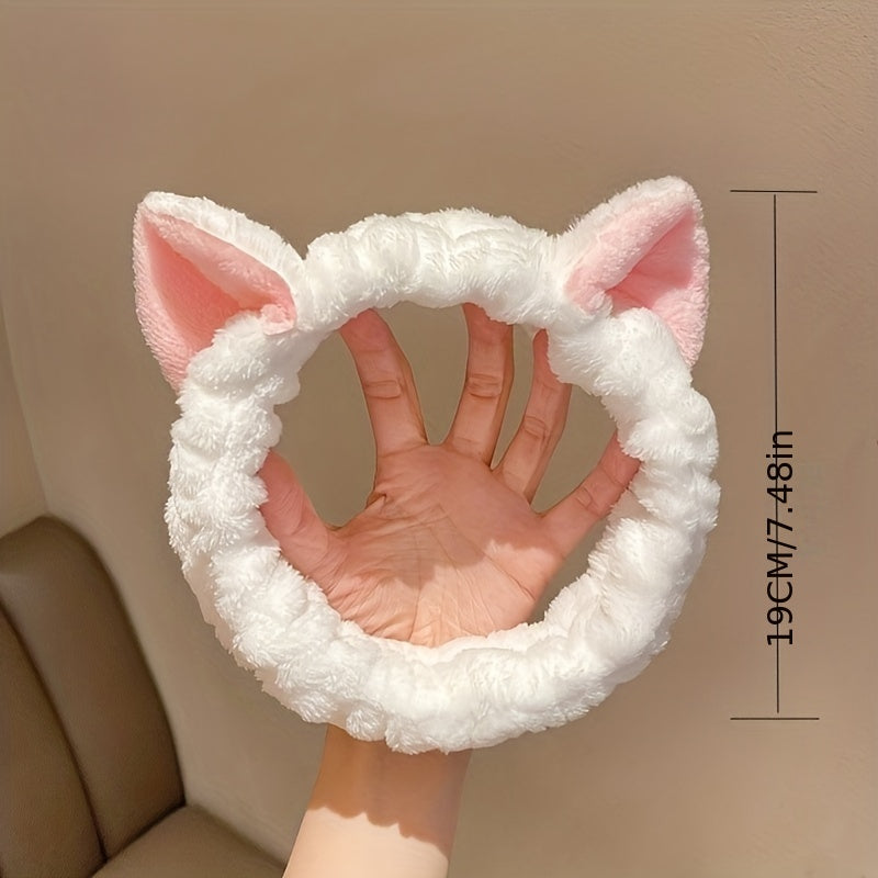 Coral Fleece Facial Spa Headband with Cat Ears - Comfortable and Stylish Skincare Headband for Washing Face and Makeup