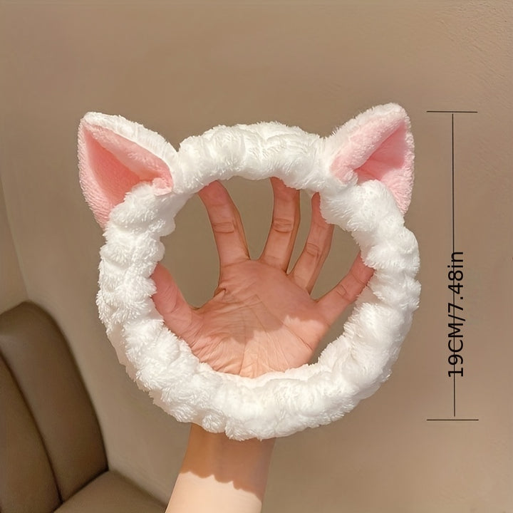 Coral Fleece Facial Spa Headband with Cat Ears - Comfortable and Stylish Skincare Headband for Washing Face and Makeup
