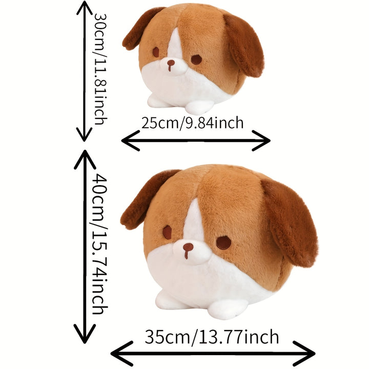 A Soft And Adorable Round Plush Toy Featuring a Teddy Dog, Shiba Inu, Beagle, And Bulldog, Perfect As a Decorative Pillow for Home Or As a Birthday Party Gift.